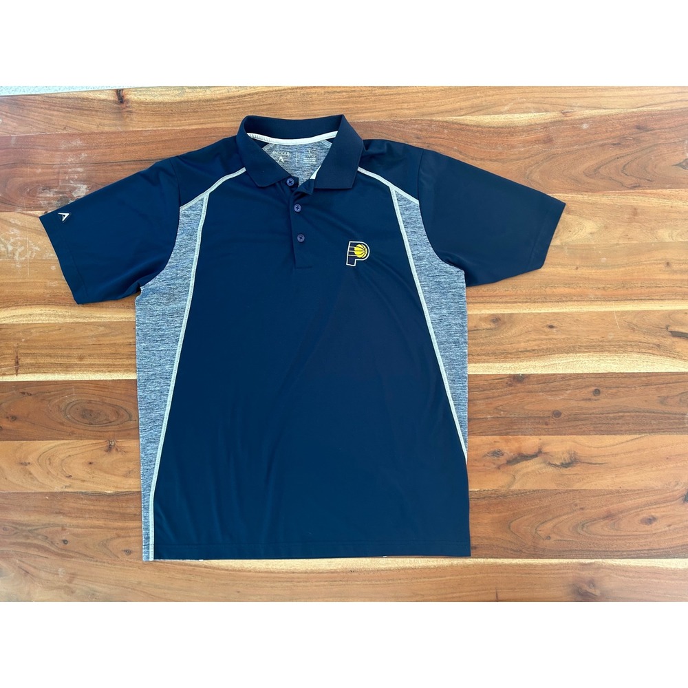 Antigua Indiana Pacers Mens Large Navy Blue Grey Performance Polo Shirt NBA NBA